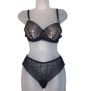 Youmita 36B Black Light PUSH Up Bra Medium Panty NWT